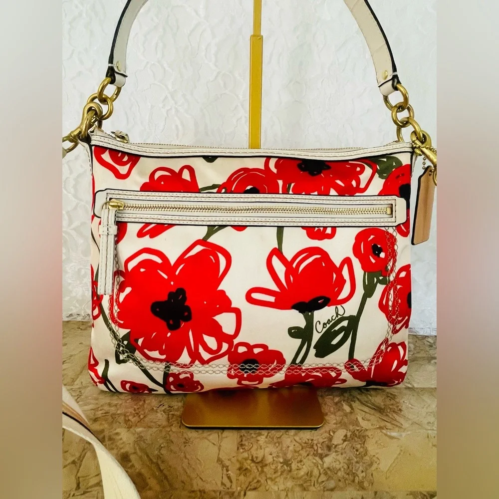 Coach 22440 poppy flowered red Stylish white and Green Women's Bag - Picture 2 of 11